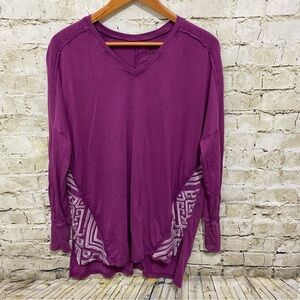 Life Is Good Purple V Neck Embroidered Tunic Top